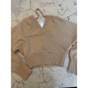Oatmeal Surplice Knit Sweater with Back Strap - Size Medium